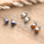 Gemstone stud earrings, 'Enchanted Appeal' (set of 3) - Set of 3 Sterling Silver Gemstone Stud Earrings from India