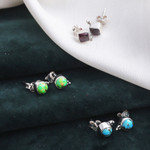 Gemstone stud earrings, 'Primaveral Appeal' (set of 3) - Set of 3 Composite Turquoise and Garnet Stud Earrings