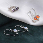 Gemstone earrings, 'Triple Majesty' (set of 3) - Set of 3 Carnelian, Amethyst and Rainbow Moonstone Earrings