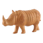 Wood sculpture, 'Rhino Enigma' - Hand-Carved Kadam Wood Rhino Sculpture from India