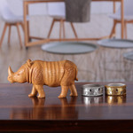 Wood sculpture, 'Rhino Enigma' - Hand-Carved Kadam Wood Rhino Sculpture from India