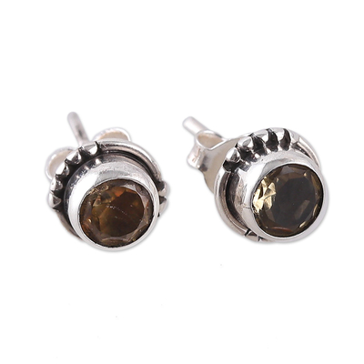 Citrine and Sterling Silver Stud Earrings with Dot Accents - Sunny ...