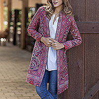 Wool jamawar jacket, 'Kashmir Beauty' - Classic-style Mid-length Lined Jacket from Kashmir