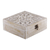 Wood and glass decorative box, 'Forest Gold' - Distressed Leafy-Patterned Mango Wood Decorative Box