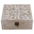 Wood and glass decorative box, 'Forest Gold' - Distressed Leafy-Patterned Mango Wood Decorative Box