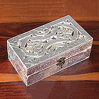 Wood and glass decorative box, 'Palatial Mirrors' - Traditional Distressed Mango Wood and Glass Decorative Box