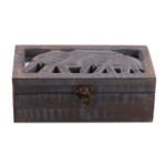 Wood and glass decorative box, 'Legacy of Love' - Elephant-Themed Distressed Wood and Glass Decorative Box