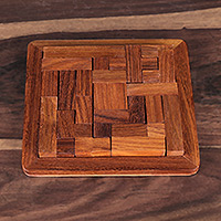 Wood puzzle, 'Tangram Pillars' - Hand-Carved Traditional Acacia Wood Tangram Puzzle