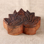 Wood puzzle box, 'Sacred Secret' - Lotus-Themed Mango Wood Puzzle Box Handcrafted in India
