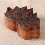 Wood puzzle box, 'Sacred Secret' - Lotus-Themed Mango Wood Puzzle Box Handcrafted in India