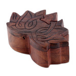 Wood puzzle box, 'Sacred Secret' - Lotus-Themed Mango Wood Puzzle Box Handcrafted in India