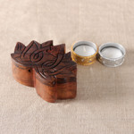 Wood puzzle box, 'Sacred Secret' - Lotus-Themed Mango Wood Puzzle Box Handcrafted in India