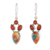 Carnelian dangle earrings, 'Song of Fire' - Carnelian and Composite Turquoise Dangle Earrings from India