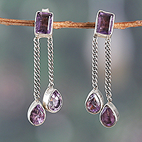 Amethyst dangle earrings, 'Lilac Tale' - Five-Carat Faceted Amethyst Dangle Earrings from India