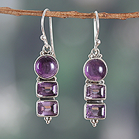 Amethyst dangle earrings, 'Purple Feelings' - Four-Carat Faceted Amethyst Dangle Earrings from India