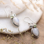 Rainbow moonstone and peridot dangle earrings, 'Springtime Harmony' - Rainbow Moonstone and Peridot Dangle Earrings from India