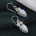 Rainbow moonstone and peridot dangle earrings, 'Springtime Harmony' - Rainbow Moonstone and Peridot Dangle Earrings from India