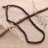Garnet beaded necklace, 'Passionate Twinkles' - Natural Garnet Beaded Necklace Handcrafted in India