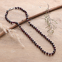 Garnet beaded necklace, 'Passionate Cascade' - Handmade Natural Garnet Beaded Necklace from India