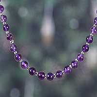 Amethyst beaded necklace, 'Purple Regality' - Amethyst and Sterling Silver Beaded Necklace from India