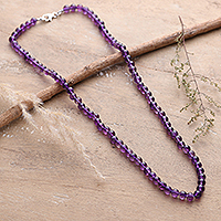 Amethyst beaded necklace, 'Wise Twinkles' - Amethyst Beaded Necklace Handcrafted in India