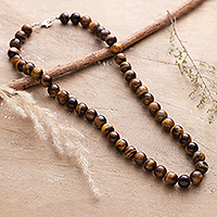 Tiger's eye beaded necklace, 'Earth's Power' - Bohemian Tiger's Eye Beaded Necklace Handmade in India