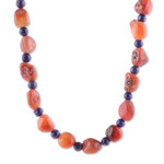 Carnelian and lapis lazuli beaded necklace, 'Celestial Dance' - Carnelian and Lapis Lazuli Beaded Necklace from India