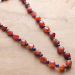 Carnelian and lapis lazuli beaded necklace, 'Celestial Dance' - Carnelian and Lapis Lazuli Beaded Necklace from India