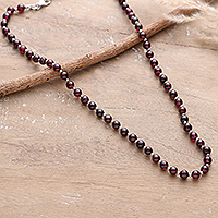 Garnet beaded necklace, 'Scarlet Regality' - Natural Garnet and Sterling Silver Beaded Necklace