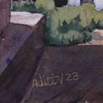 'Solitary Stroll' - Signed Impressionist Watercolor on Paper Landscape Painting