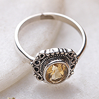 Citrine single stone ring, 'Joyous Memory' - Baroque-Inspired Faceted One-Carat Citrine Single Stone Ring