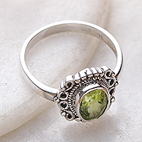 Peridot single stone ring, 'Lucky Memory' - Baroque-Inspired Natural One-Carat Peridot Single Stone Ring