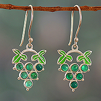 Onyx dangle earrings, 'Harmonious Vines' - Grapevine-Shaped Green Onyx Cabochon Dangle Earrings