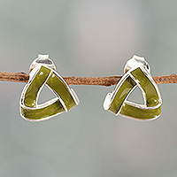 Sterling silver button earrings, 'Olive Enigma' - Abstract-Themed Green Sterling Silver Button Earrings