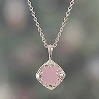 Rose quartz pendant necklace, 'Pink Fairy' - High-Polished Natural Rose Quartz Pendant Necklace