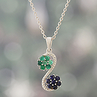 Lapis lazuli and onyx pendant necklace, 'Serpentine Symphony' - Lapis Lazuli and Green Onyx Cabochon Pendant Necklace