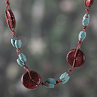 Wood beaded long necklace, Graceful Fusion