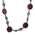 Wood beaded long necklace, 'Graceful Fusion' - Hand-Carved Wood Beaded Long Necklace in Brown and Aqua Hues