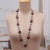 Wood beaded long necklace, 'Graceful Fusion' - Hand-Carved Wood Beaded Long Necklace in Brown and Aqua Hues