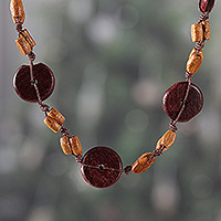 Wood beaded long necklace, Chic Fusion