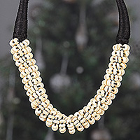 Bone torsade necklace, 'Ivory Torsade' - Handcrafted Beaded Torsade Necklace in Ivory and Black