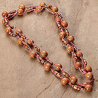 Wood beaded station necklace, 'Earth Glam' - Bohemian Brown Haldu Wood Beaded Station Necklace