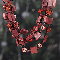 Wood beaded strand necklace, Sylvan Shapes