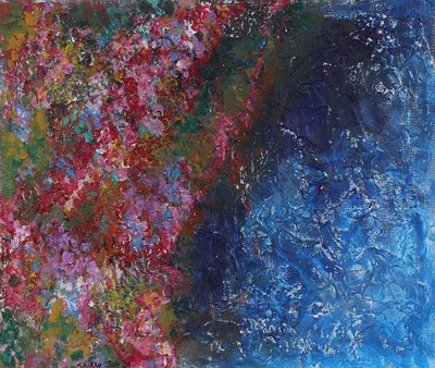 'Valley of Flowers' - Signed Acrylic and Watercolor Abstract Painting from India