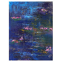 'Lily Pond III' - Expressionist Acrylic on Canvas Floral Pond Painting