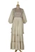 Embroidered cotton tiered dress, 'Bohemian Majesty' - Floral Embroidered Antique Ivory Cotton Maxi A-Line Dress