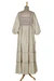 Embroidered cotton tiered dress, 'Bohemian Majesty' - Floral Embroidered Antique Ivory Cotton Maxi A-Line Dress
