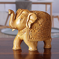 Wood sculpture, 'Maharaja's Majesty' - Traditional Regal Kadam Wood Elephant Sculpture from India