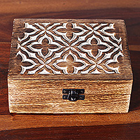 Wood decorative box, 'Floral Vitrine' - Handmade Jaali-Inspired Floral Mango Wood Decorative Box