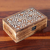 Wood decorative box, 'Floral Portal' - Jaali-Inspired Floral Rectangular Mango Wood Decorative Box